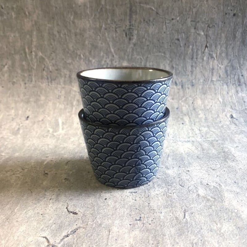 美濃焼 縞吉窯 古染青海波模様 蕎麦猪口 | MatsuBokkuri