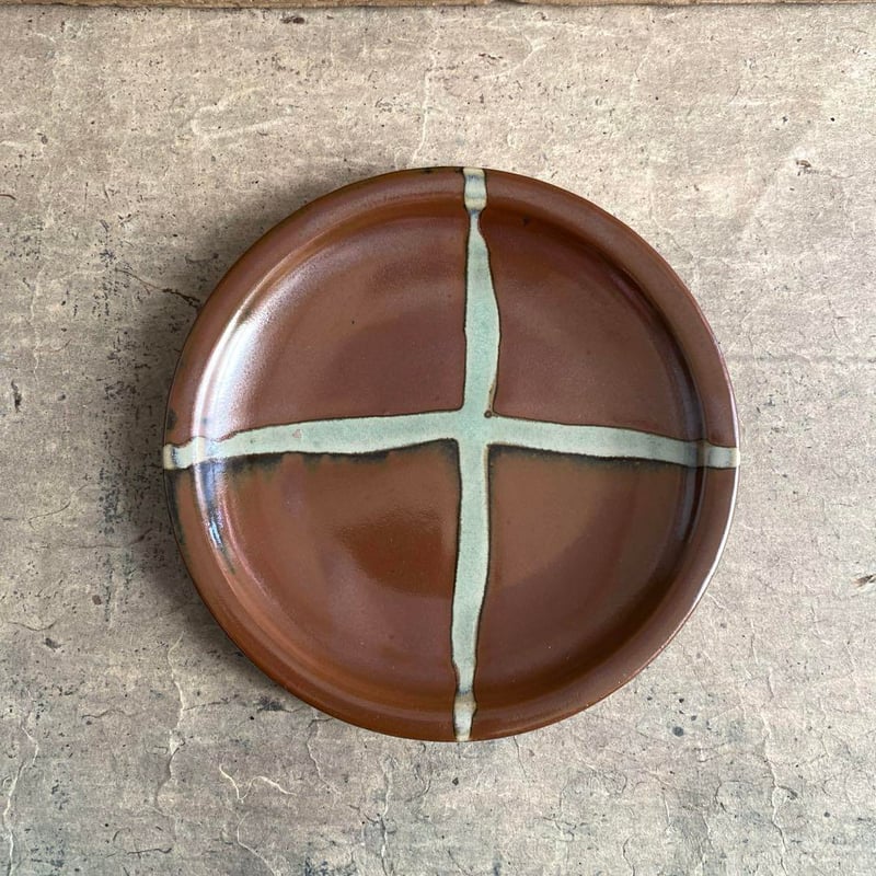 益子焼「丼(柿丸抜)６寸」【 送料確認用出品 】 益子焼 柿釉青磁クロス7寸丸皿 | MatsuBokkuri