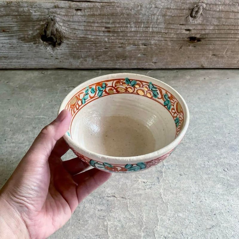 🔶SALE🔶岐阜 秀峰窯中垣連次 金彩間取り粉引赤絵多用鉢 | MatsuBokkuri