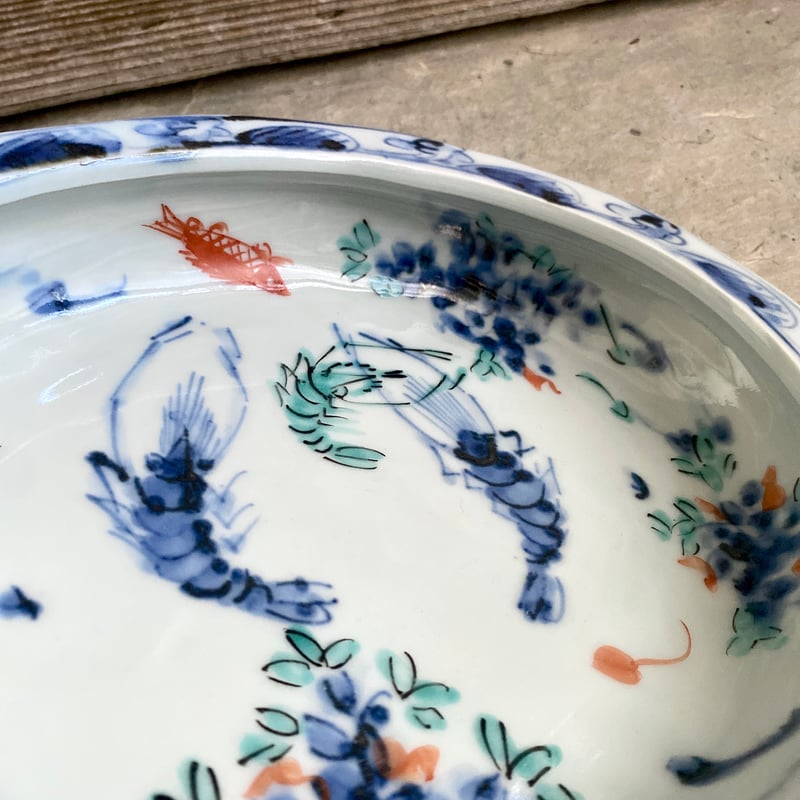 🔶SALE🔸 中垣連次 魯山人写し 染付色絵藻魚紋 貝鉢（中） | MatsuBokkuri