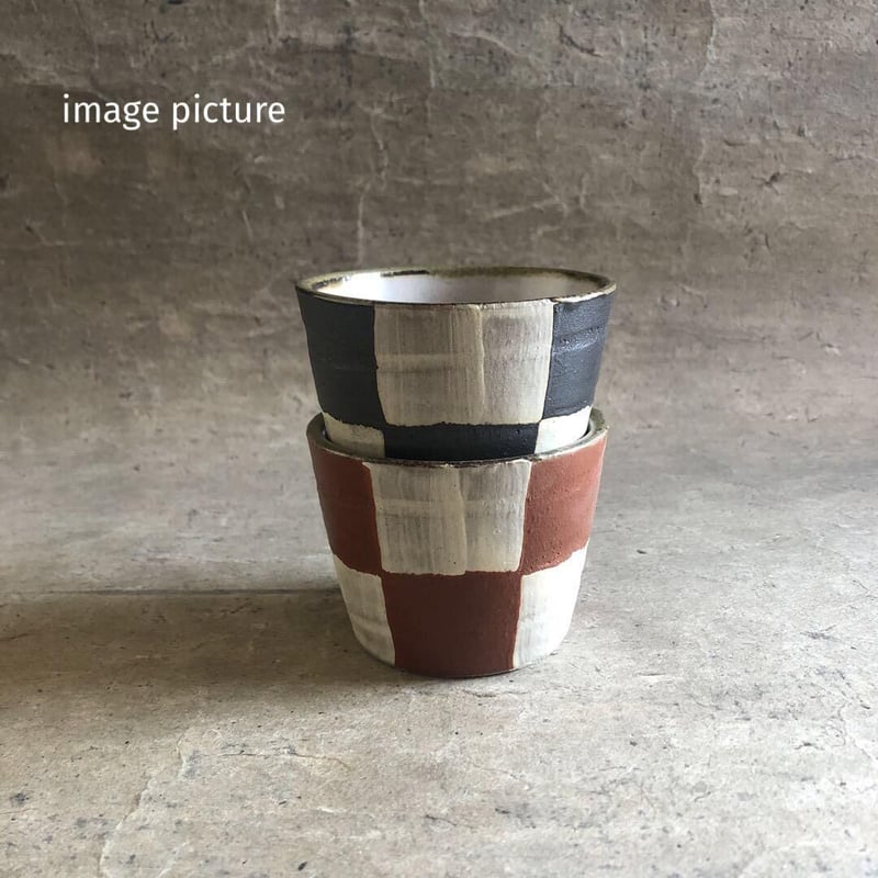 美濃焼 縞吉窯 赤楽市松模様 蕎麦猪口 | MatsuBokkuri
