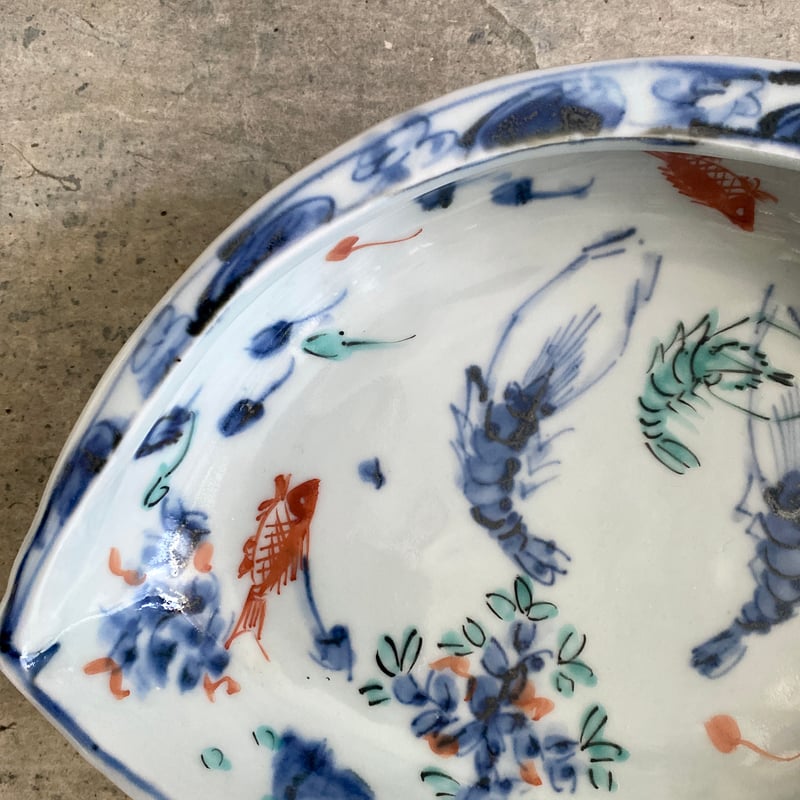 🔶SALE🔸 中垣連次 魯山人写し 染付色絵藻魚紋 貝鉢（中） | MatsuBokkuri