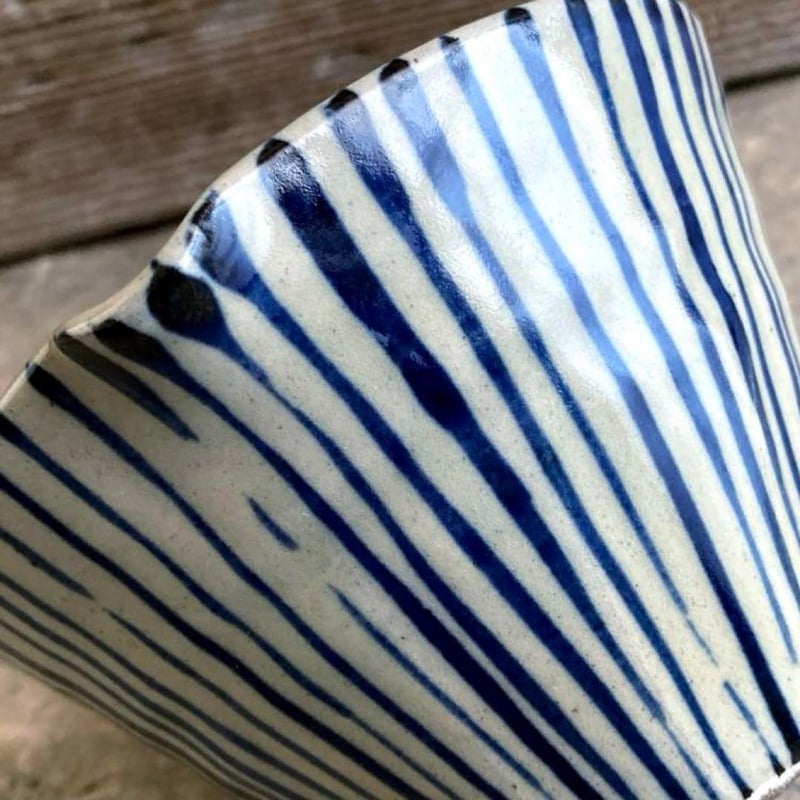 益子焼 粉引呉須十草片口鉢（大） | MatsuBokkuri