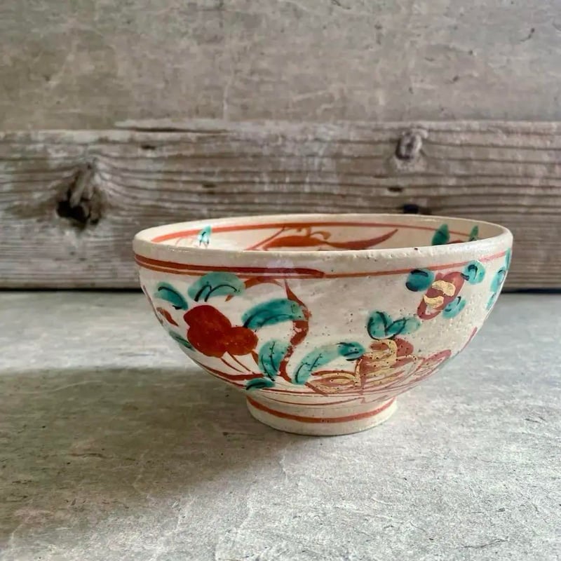 岐阜 秀峰窯中垣連次 粉引金彩間取り赤絵丼 🔶SALE🔶岐阜