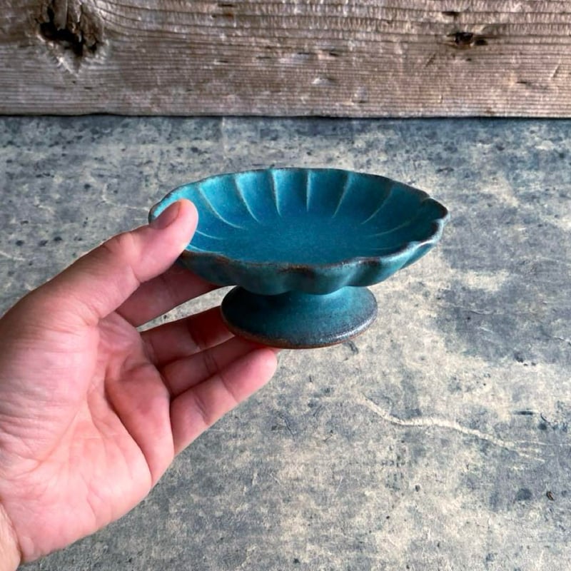 益子焼 シャビーターコイズ リンカコンポート | MatsuBokkuri