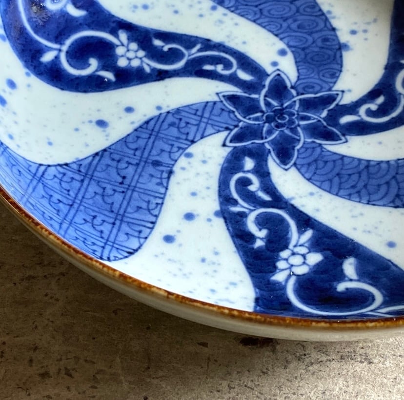 未使用みじん唐草九寸プレート皿福泉窯有田焼手描き