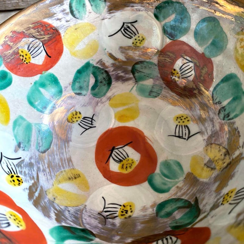 🔶SALE🔶岐阜 秀峰窯中垣連次 金彩椿高台鉢 | MatsuBokkuri