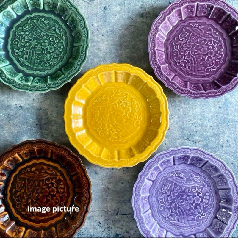 🔶SALE🔶 有田焼 福泉窯 紫釉花鳥彫5寸皿 | MatsuBokkuri