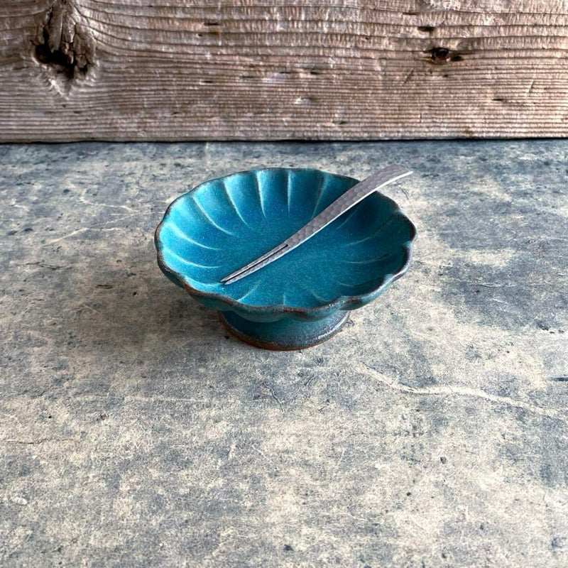 益子焼 シャビーターコイズ リンカコンポート | MatsuBokkuri