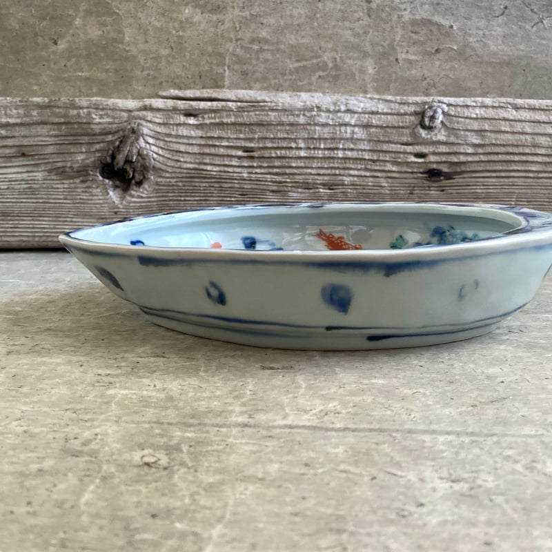 🔶SALE🔸 中垣連次 魯山人写し 染付色絵藻魚紋 貝鉢（中） | MatsuBokkuri