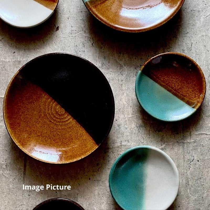 益子焼 井上製陶 塗分5寸皿（黒柿・飴） | MatsuBokkuri