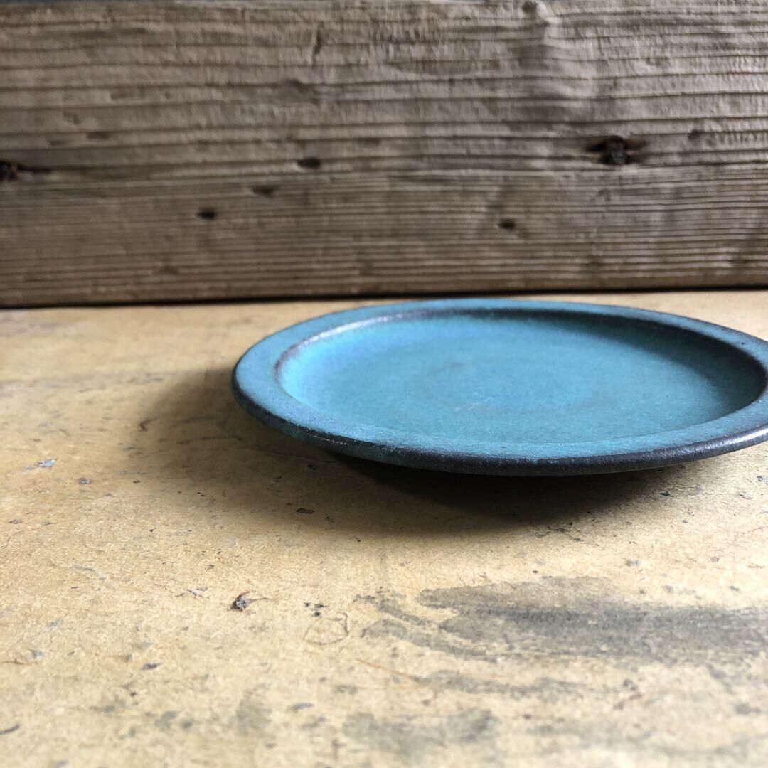 ドルチェ 益子焼　シャビーターコイズリムプレートL ドルチェ様専用 益子焼 シャビーターコイズリムプレートL