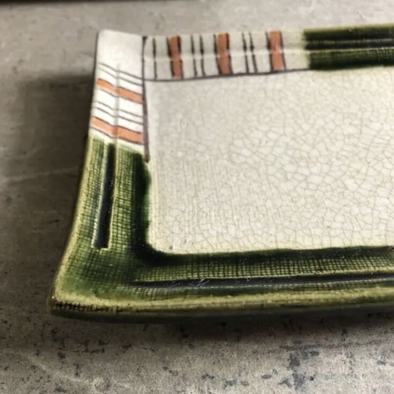 【美品】【梅村晴峰作】織部角皿　菓子器　箱あり fit=scale-down,w=1200