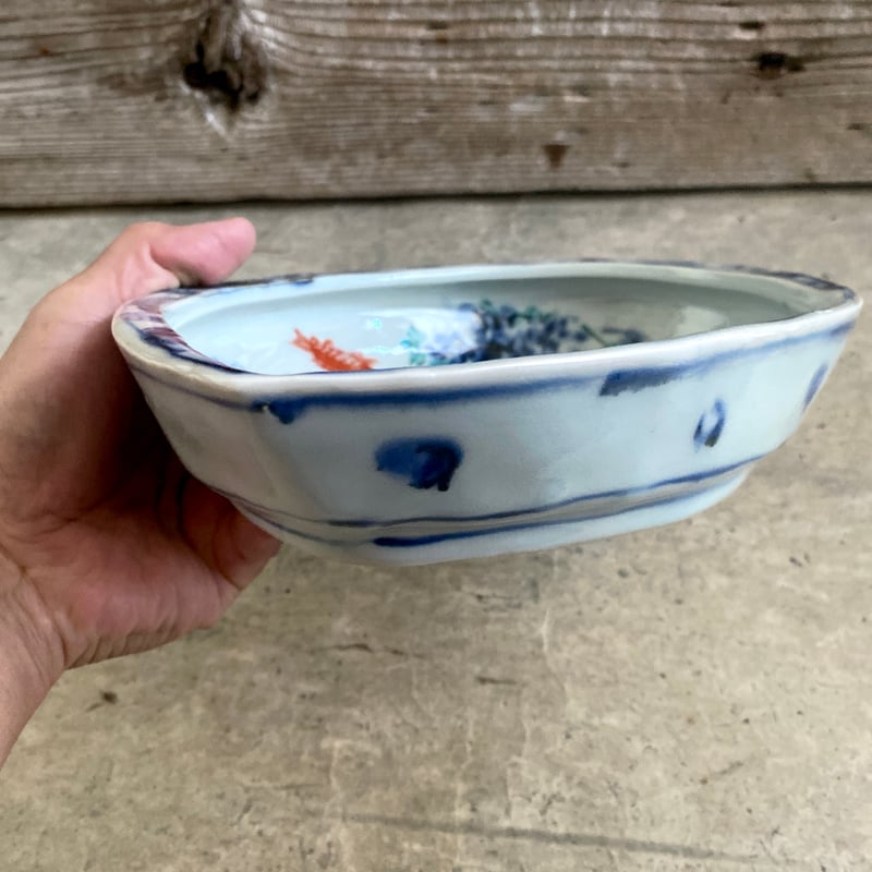 🔶SALE🔸 中垣連次 魯山人写し 染付色絵藻魚紋 貝鉢（中） | MatsuBokkuri