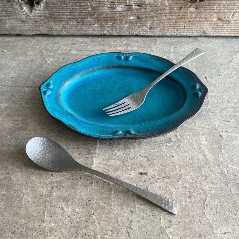 益子焼 シャビーターコイズ洋皿（小） | MatsuBokkuri