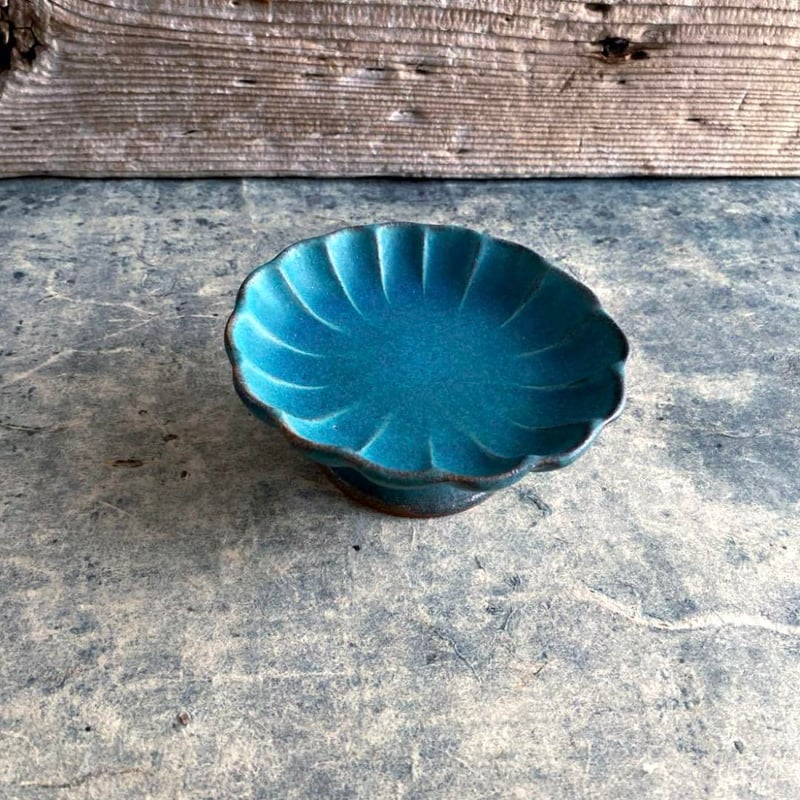 益子焼 シャビーターコイズ リンカコンポート | MatsuBokkuri