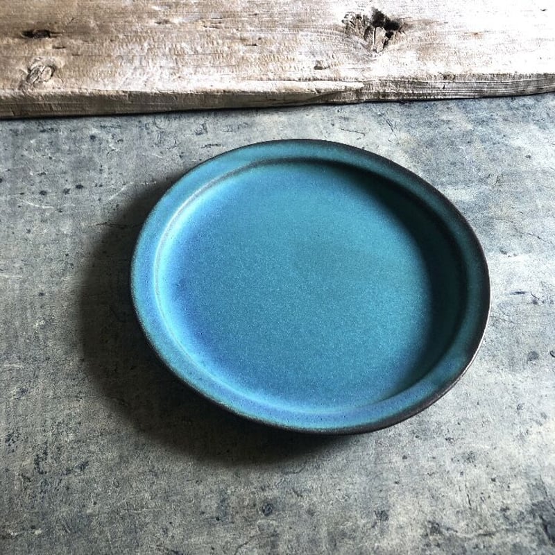 益子焼 シャビーターコイズプレート（L） | MatsuBokkuri