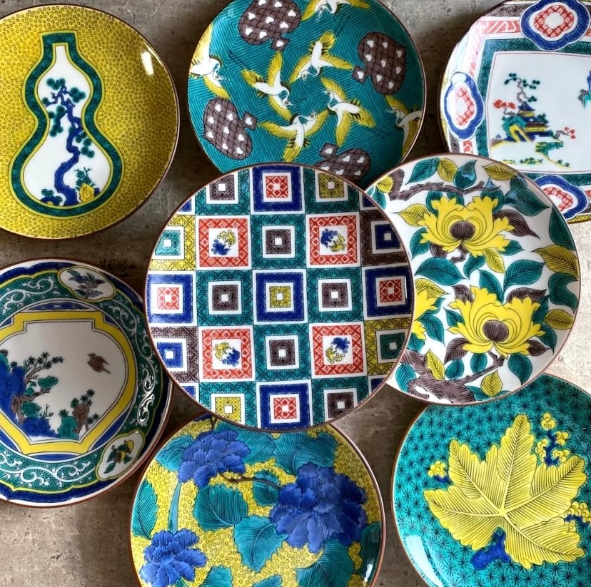 古九谷九谷焼 角福鉢栗瓢箪絵絵皿 飾皿