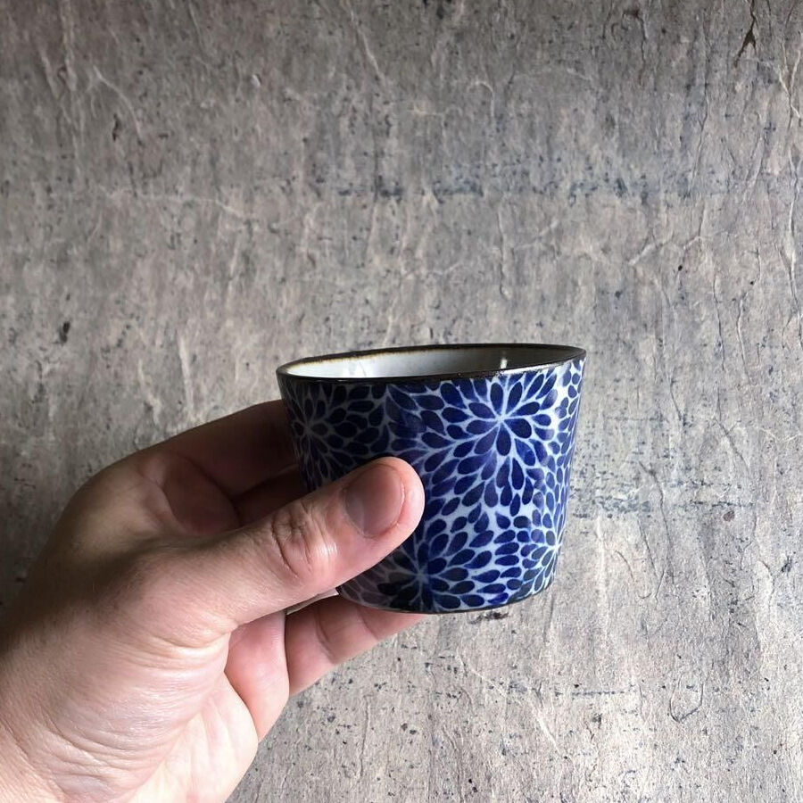 ◆希少美品 1880年頃（明治時代！古曽部焼き 素朴な染付 ぐいみ/お猪口 5客 ◇希少美品 1880年頃（明治時代！古曽部焼き 素朴な染付 ぐいみ