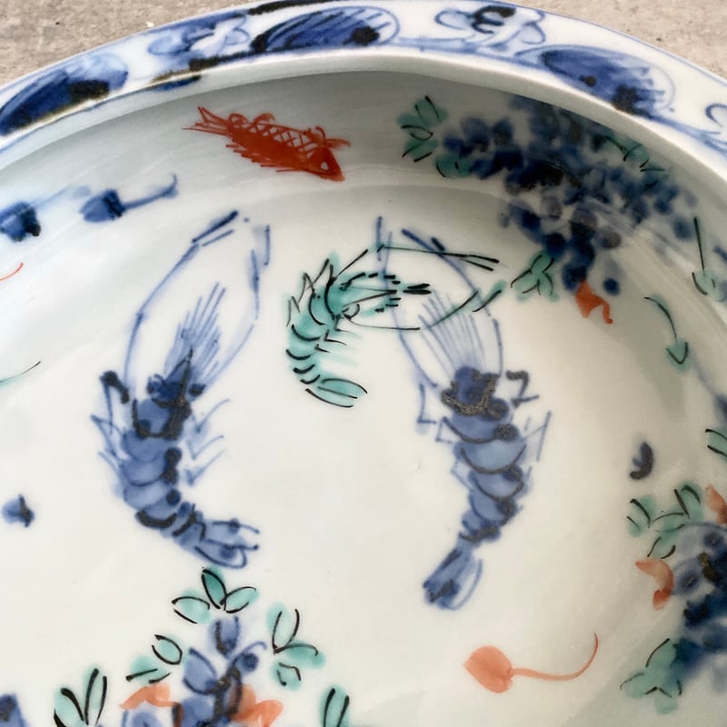 🔶SALE🔸 中垣連次 魯山人写し 染付色絵藻魚紋 貝鉢（中） | MatsuBokkuri