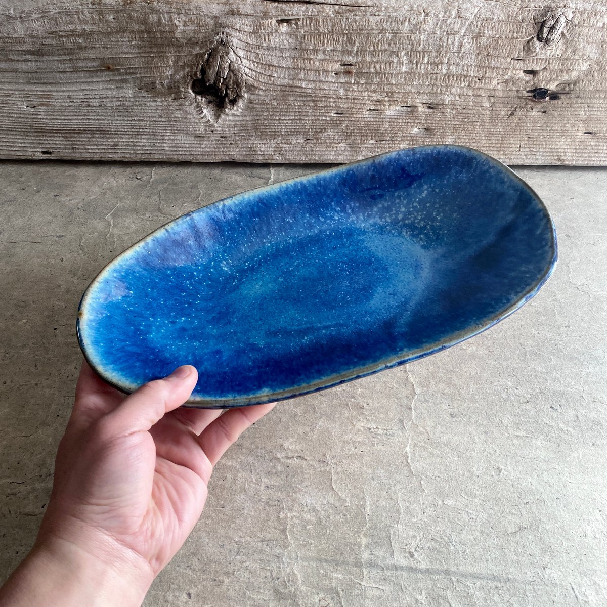 益子焼 青釉葉皿（大） | MatsuBokkuri