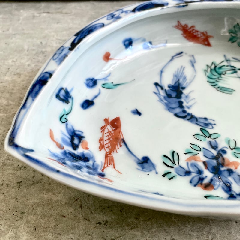 🔶SALE🔸 中垣連次 魯山人写し 染付色絵藻魚紋 貝鉢（中） | MatsuBokkuri