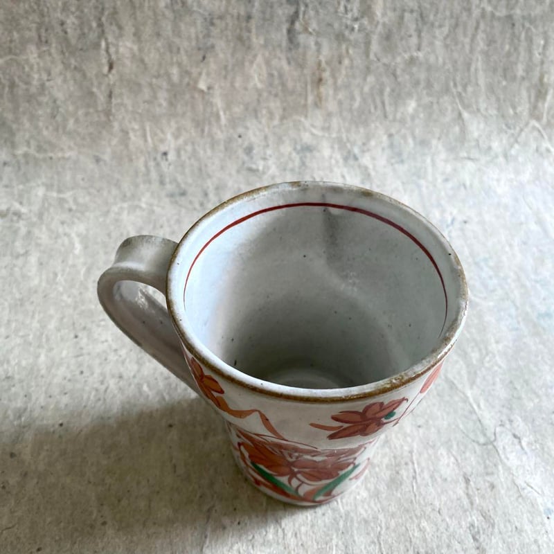 🔶SALE🔶岐阜 秀峰窯中垣連次 粉引赤絵牡丹唐草マグ | MatsuBokkuri
