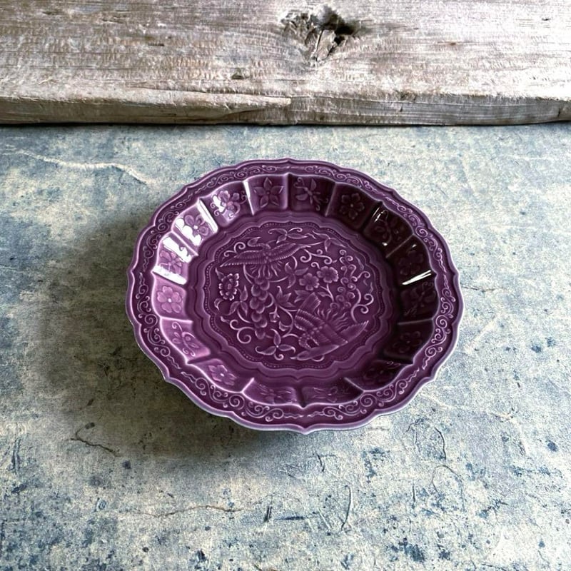 有田焼 福泉窯 紫釉花鳥彫5寸皿 | MatsuBokkuri