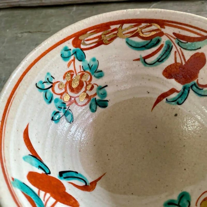 岐阜 秀峰窯中垣連次 金彩粉引赤絵花鳥紋多用鉢 | MatsuBokkuri
