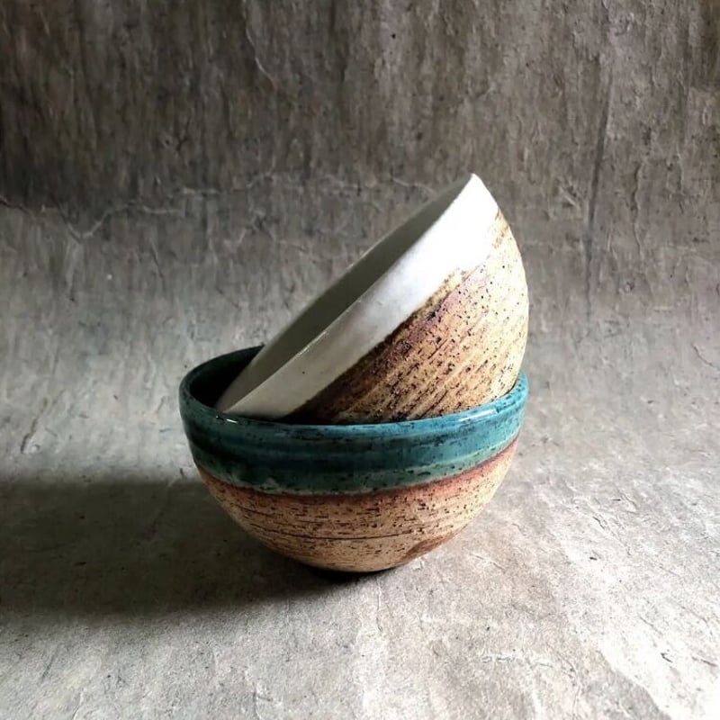 美濃焼 松助窯 縄文焼〆織部グリーンボール | MatsuBokkuri