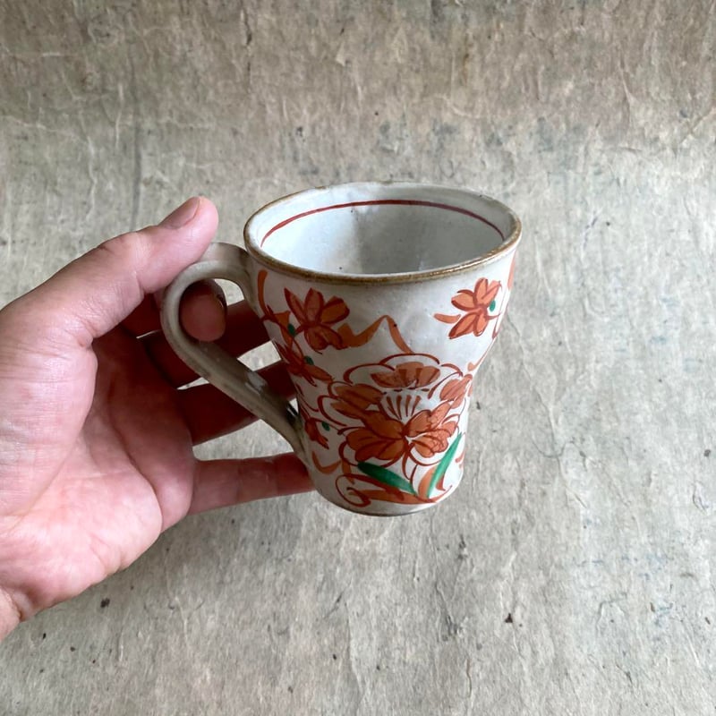 🔶SALE🔶岐阜 秀峰窯中垣連次 粉引赤絵牡丹唐草マグ | MatsuBokkuri