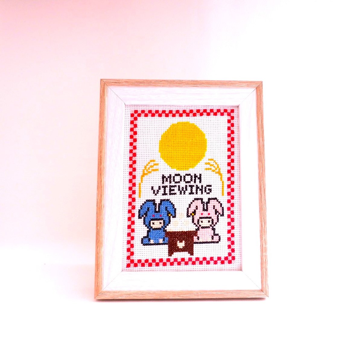 クロスステッチ図案『可愛いお月見』刺繍図案 うさぎさんとお月見団子