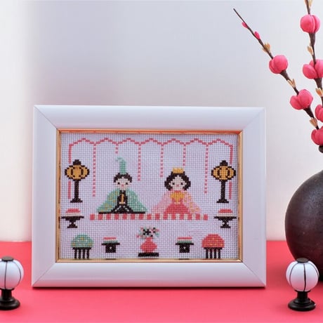 クロスステッチDL図案 　3月は桃の節句ひなまつり　『お内裏様とお雛様のcrossstitch』