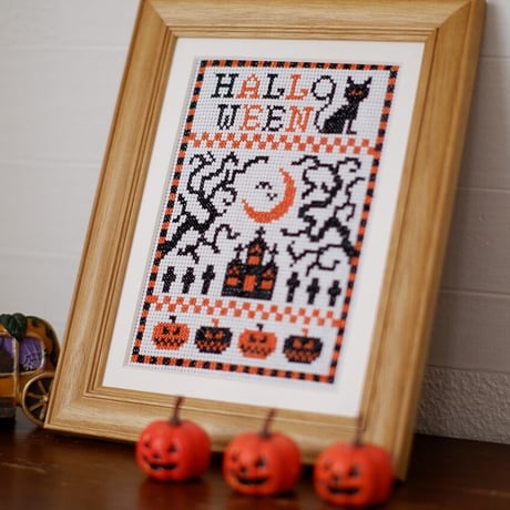 クロスステッチキット【シンプル2色の大人ハロウィーン】Halloween　楽ちんキット　ハロウィンインテリア　刺繍キット　②
