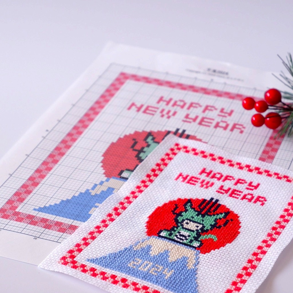 クロスステッチキット『辰と富士山』来年の干支の正月飾り 簡単可愛い