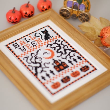 クロスステッチキット【シンプル2色の大人ハロウィーン】Halloween　楽ちんキット　ハロウィンインテリア　刺繍キット　②