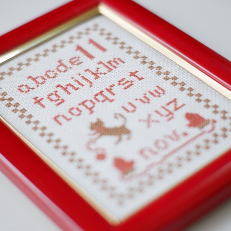 クロスステッチ・ダウンロード図案2色刺し「11月猫と毛糸