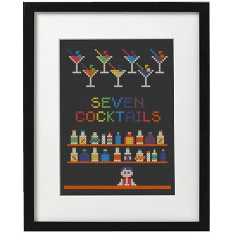 クロスステッチＤL図案  「セブンカクテルズ」cross stitch　大人の休日にカクテルバーで一杯