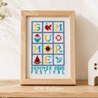 クロスステッチ図案（PDFダウンロード）｜サマーフェスティバル｜夏祭り・花火・かき氷・金魚｜夏の刺繍図案