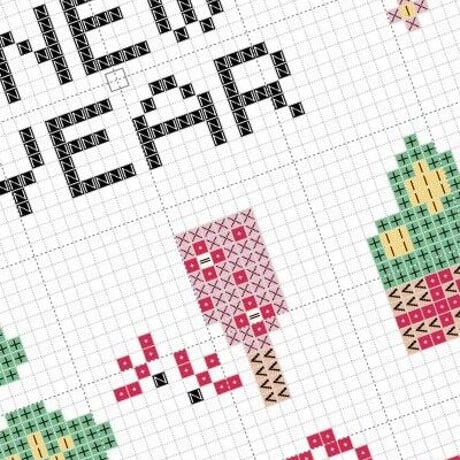 クロスステッチDL図案　PDF pattern『楽しいお正月』ワクワクするカラフルなクロスステッチ図案　お正月刺繍　鏡餅・門松を詰め込んで。。。