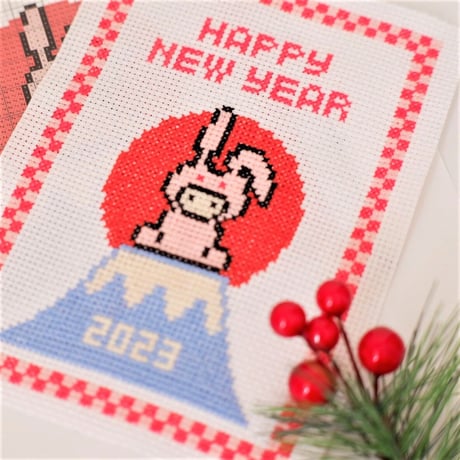 クロスステッチキット『兎と富士山』来年の干支かわいらしい兎の作品　簡単可愛い刺繍キット　お正月刺繍