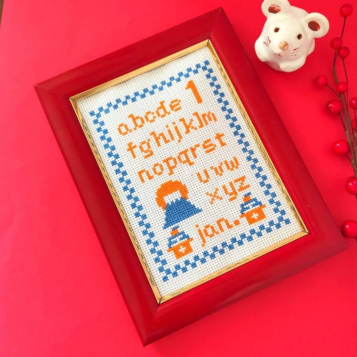 クロスステッチ図案 ダウンロード図案2色刺し「1月サンプラー