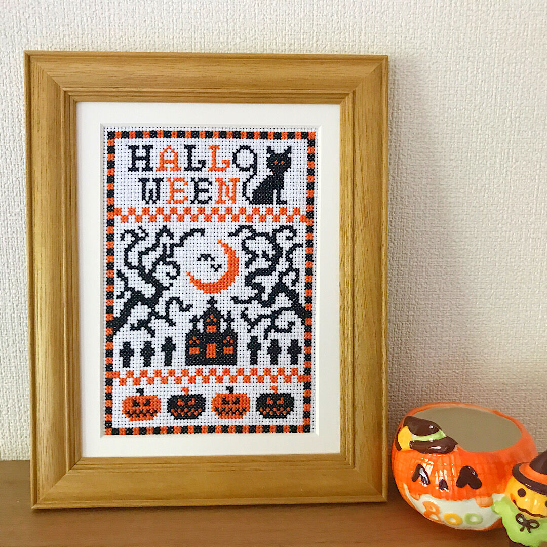 クロスステッチDL図案 PDF pattern ハロウィン図案2色刺し