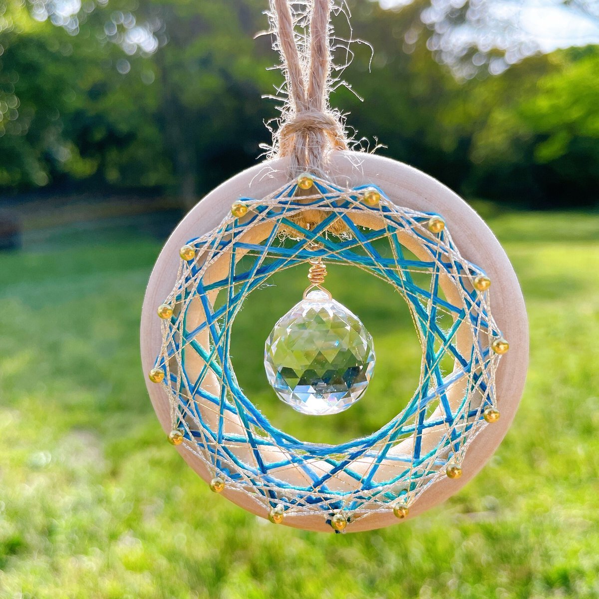 サンキャッチャー スワロフスキー グラデーションカラー 50mmアンティークグリーン ハンドメイドスワロフスキーサン