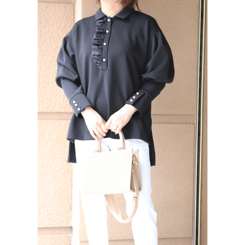 美品✨トゥービーシック現行　ダンボールラッフルスリーブ フリル　ノーカラーコート ELFRANK tシャツ ダンボールニットラッフルスリーブプルオーバー