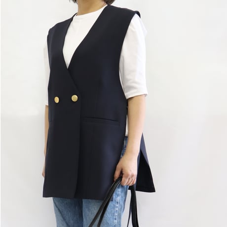 nineteen bloom オリーブ ジレ 中綿入り WEB限定カラーあり・洗える】セラテリーダブルクロス ジレ