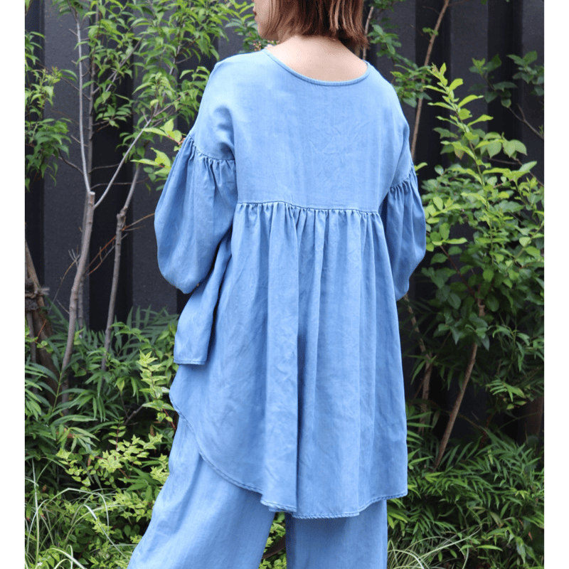 【一点もの】まるてんぼう　デニムコート 秋も着たい！】デニム切り替えステンカラーコート（ステンカラー