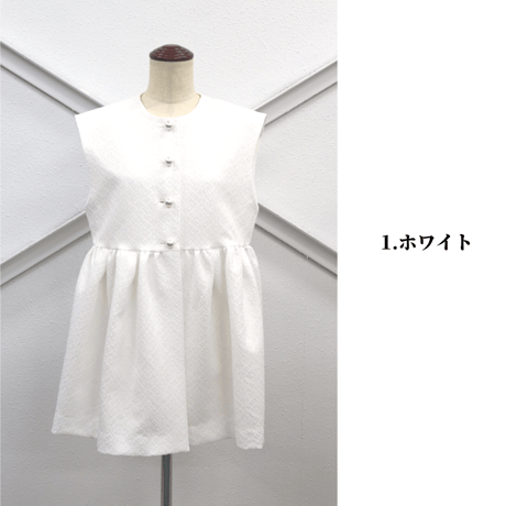 パールボタンペプラムジレ【71371】日本製
