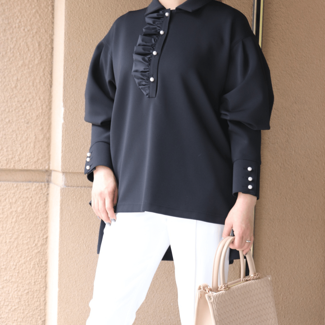 美品✨トゥービーシック現行　ダンボールラッフルスリーブ フリル　ノーカラーコート ELFRANK tシャツ ダンボールニットラッフルスリーブプルオーバー