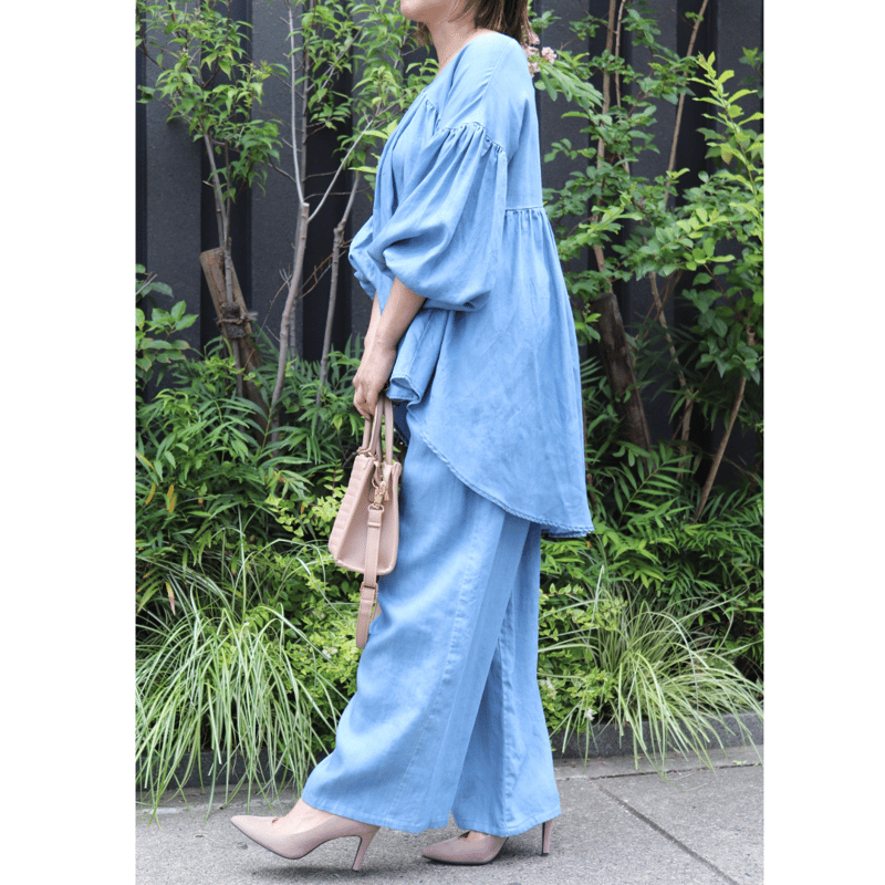 ウォッシュ加工テンセルデニムチュニック【ISBL-25106】日本製